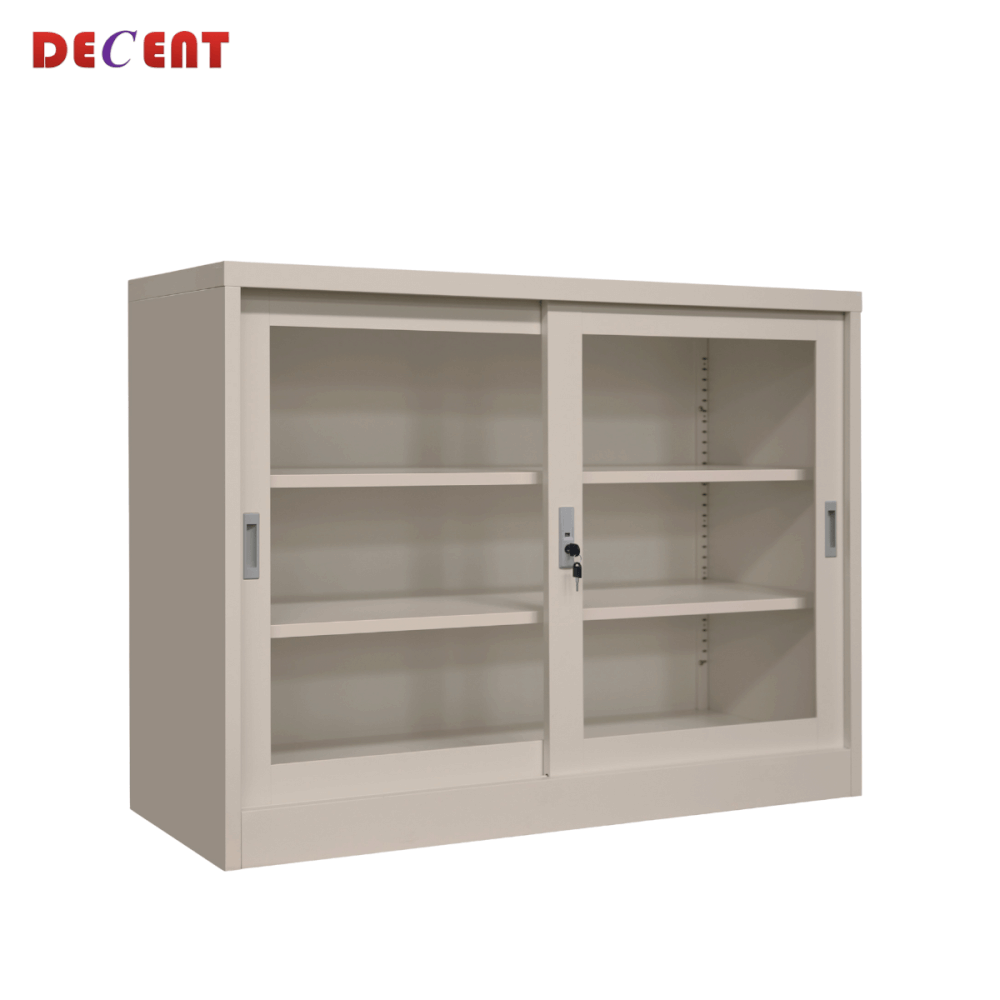 ตู้เอกสารเหล็กบานเลื่อน DECENTรุ่น FC-G2-3 สีครีม กระจกเตี้ย 91.7 ซม.